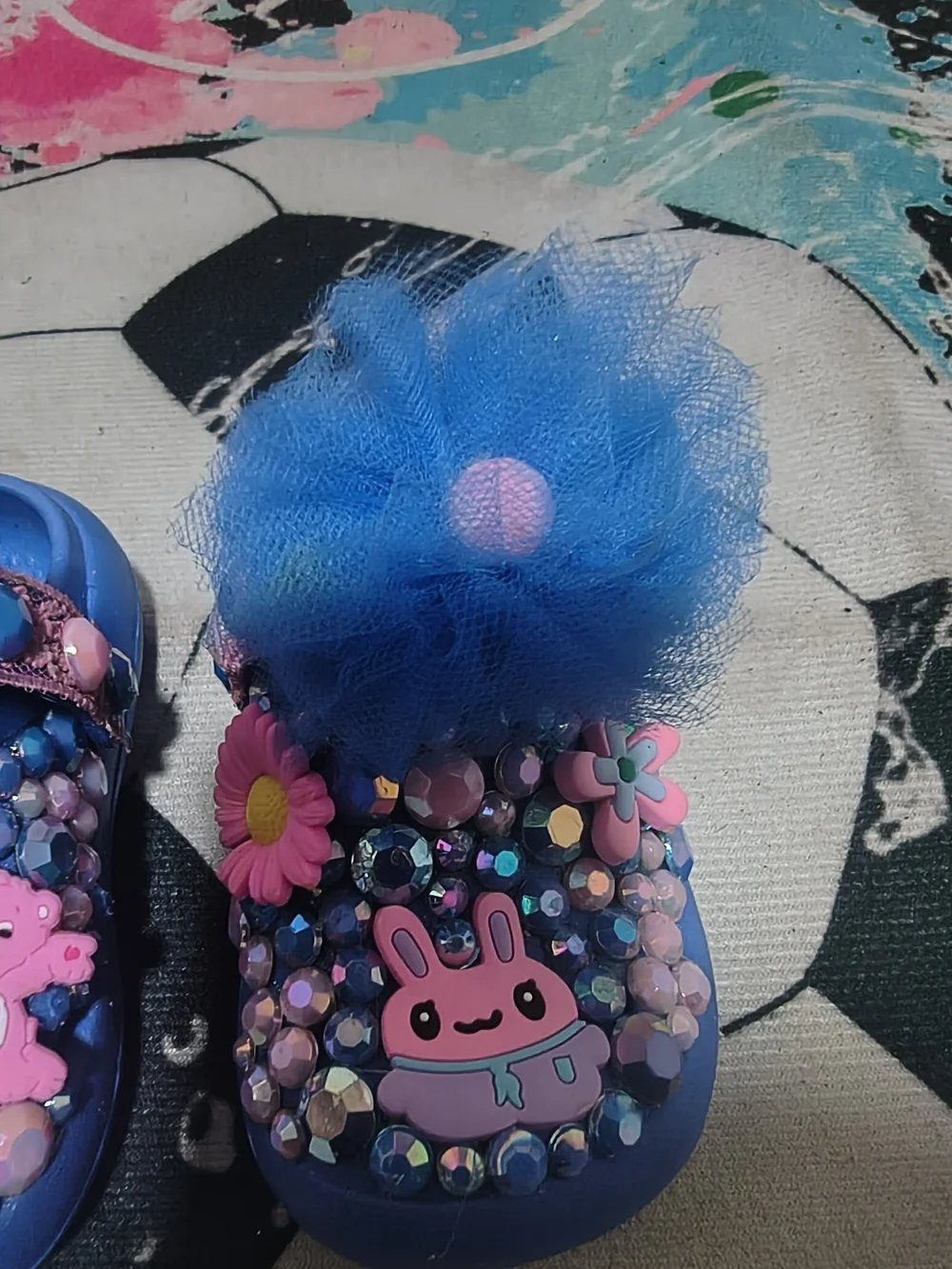 Blue Kids Clog Shoes with Pink Decorations - Girl Gang Toddler Size 7-8